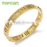 Topearl Jewelry Wholesale Stainless Steel Bangle Classic Roman Numeral Bangle Gold MEB400 thumbnail-1