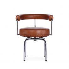 LC7 Chair Le Corbusier 1928 Replica, Modern 360° Swivel Leather Dining Chair With Chrome Metal Base for Home Hotel Cafe thumbnail-2