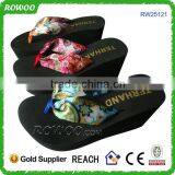 Fashion Ladies Satin Cloth Upper Slipper Wedge Platform High Heel Satin Flip Flop