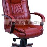 wood made brown pu leather office chair with soft pad armrest