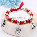 New Fashion jewelry multicolor Pearl Beads Chain With Eco-friendly Alloy Rhinestone Pendant Bracelet For Women Christmas Gift