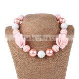 Hotter Wholesale 2015 Fashion Charming Design Children Baby Girls Bubblegum Chunky Beads Necklace Pink Flower Beads Necklace