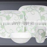 20pcs Square White Decal Decorated Ceramic Dinner Service Sets