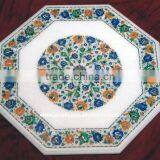 Octagonal Marble Inlay Coffee Table Top, Handmade Marble Inlay Table Top thumbnail-1