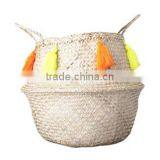 Pompom and Tassel Belly Seagrass Basket thumbnail-5