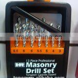 13pcs professional masonry drill bits set packing in metal box