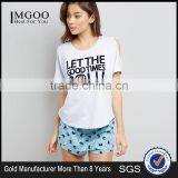 Grey Let The Good Times Roll Custom Logo Women Pyjama Set Cold Shoulder Design T Shirt With Shorts Nightwear thumbnail-1