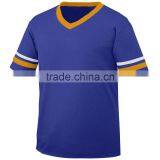 Young Man Sleeve Stripe Jersey Customize Contrast Color 1X1 Rib Knit V-Neck Collar Tee 50% Polyester 50% Cotton Material Jersey thumbnail-5