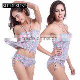 2017 Hanging Neck Triangle Split High Waist Cover Belly Swimwear Plus Size Conservative Bikini thumbnail-1