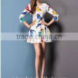 Casual 2015 Summer Style Sexy Bodycon Birds Print O Neck Pleated Party White Dress Women Vestidos Cheap Clothes China thumbnail-4