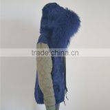 Myfur Customized Navy Lamb Fur Hooded Parka Coats for Adults thumbnail-6