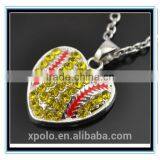 XP-MP-099335 FACTORY PRICE Wholesale Softball Pendant Shape Crystal Rhinestone Heart Pendant Necklace thumbnail-4