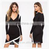 China Supplier Fashion Long Sleeves Women Sexy Black Bodycon Wrap Dress thumbnail-1