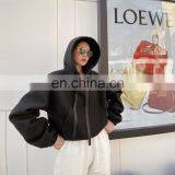 2020 Autumn Winter New Design Warm 2 Two Piece Women Oversize Cropped Top Hoodie and Jogger Pants Sets thumbnail-2