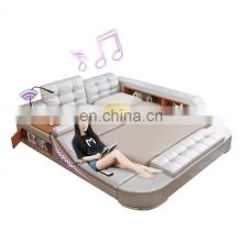 Bedroom modern furniture design LED night light speaker USB charger leather smart bed with extra storage