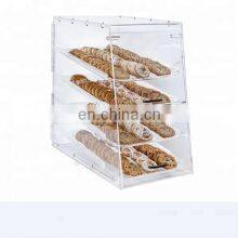 Retail Store 4 Levels Plastic Bread Shelf Clear Acrylic Cake Display With Door