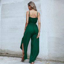 New Casual Suit Suspenders V-neck Commuter Top Solid Color One-piece Mid-length Pants Women thumbnail-4