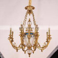 Vintage Golden Brass Pendant Lamp Luxury Villa Copper Chandelier thumbnail-2