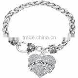 Genuine Austrian Clear Crystal "Ice Hockey" Charm Chain Link Bracelet thumbnail-1