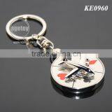 Rotate Mini Alloy Airplane Revolve Dial Playing Cards Symbol Round Shaped Metal Souvenir Aviator Keychain