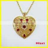 18k gold heart pendant ruby rhinestone necklace muslim jewelry