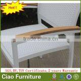 Stackable Leisure Outdoor Furniture Rattan Chair With Teak Wood Arm thumbnail-4