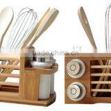 Functional Bamboo Spice Rack Set With Ceramic Jar