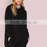 Oversized Custom Logo Embroidery Longline Hoodies Dress Hood Sweatshirt 100 Cotton Black Pocket Front Embroidered Hoodies thumbnail-2