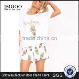 MGOO Custom Design Women Pyjama Set Screen Print Crop Top With Full Print Shorts Funny Pajamas Set thumbnail-1