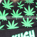 Myfur Adult Screen Green Leaf Printed Skull Hat With Real Fur Pom Pom thumbnail-5