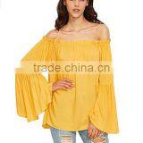 Women Lady Blouse Off Shoulder Pleated Ruffle Sleeve Blouse Top thumbnail-6