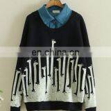 2017 Autumn Wholesale Long Sleeve Cotton Woven Jean Collar Women Sweatshirt thumbnail-2