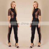 wholesale factory custom transparent sexy body suit lace romper black jumpsuit for women 2017