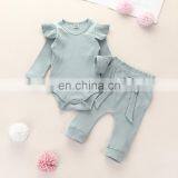 Newborn Infant Baby Ribbed Bodysuit Outfit Girl Boy Long Sleeve Two-Pieces Outfits Spring Autumn Romper Pant Clothing Set thumbnail-6