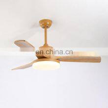 3 Blades Modern Decorative Home Living Room Copper Pendant Lighting Wireless Indoor Ceiling Fan Wood With Led Lamp for Kitchen thumbnail-2