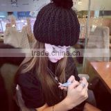 Hot Selling Lace Cover Tied Plain Acrylic Knitting Fashion Ladies Beanie Hat