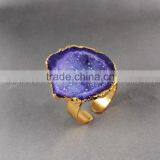 Fashion Vintage Antique Ajustable Golden Plated Druzy Geode Agate Statement Wide Ring thumbnail-3