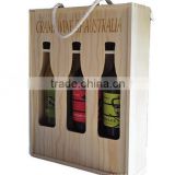 High quality pine material three bottles wooden wine box