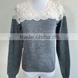 Ladies chest lace design knitted pullover sweater