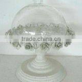 111125-Glass Cloche With Metal Serving Tray & Metal Plate