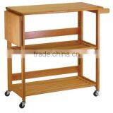 100% Eco-friendly Bamboo Utility Food Cart Foldable Kitchen Cart With Knife Block Kitchen Trolley thumbnail-1