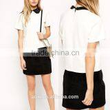 White Short Sleeve Beaded Ruffled Beaded Neckline Top thumbnail-1