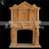 Hand Carved Double Stone Fireplace Mantel Lion Design thumbnail-1