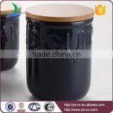 Ceramic Black 3pcs Unique Canister Sets With Wooden Lid thumbnail-3