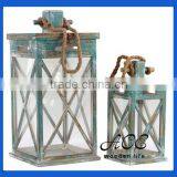 Shabby Wooden Lantern With Rope for Home Decoration thumbnail-1