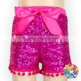 Silver Sequin Back Cotton With Bow Girls Shorts Boutique Baby Sequin Shorts thumbnail-5