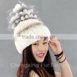 CX-C-245B New Design Winter Fashion Women Genuine Knitted Rabbit Fur Hat thumbnail-5