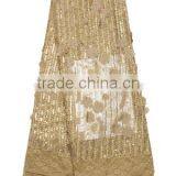 Fashionable Gold Color Handwork 3D Flower French Net Lace Fabric French Lace for Bride Dress FL1381 thumbnail-1