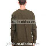 Pieced Layered Construction Raw Mens Athleisure Crew Neck Collar Longline Tees thumbnail-4