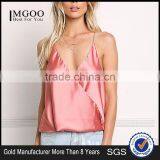 MGOO Foshan Factory Made Pink Satin Cami Sleeveless Strap Girls V Neck Summer Tops Women Blouses thumbnail-1